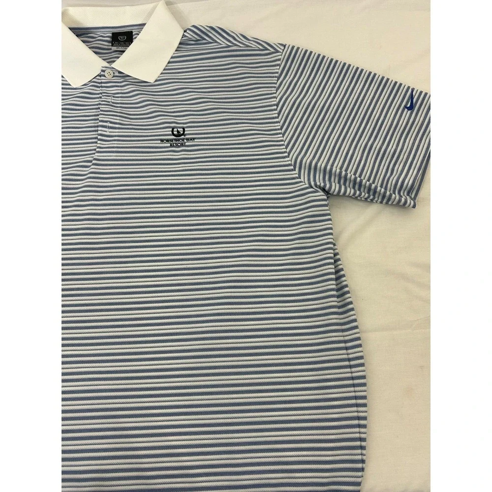 Nike Dri-Fit Golf Blue White Stripe Horeshoe Bay Resort Golf Course Shirt Sz XXL